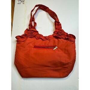 Joy Susan Orange Floral Accent Shoulder Bag Purse Zip Pocket